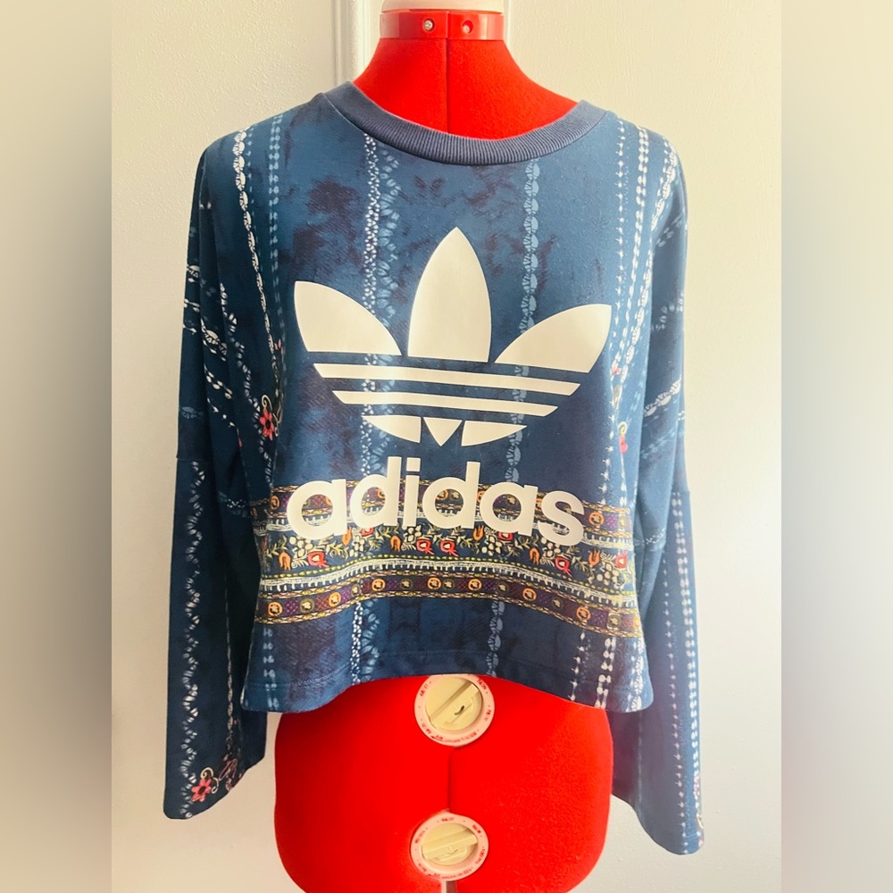 adidas Women's Blue Logo Crop Sweatshirt